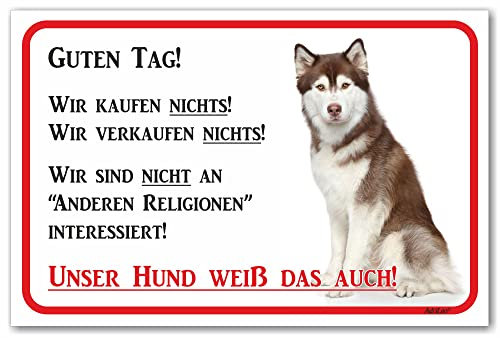 AdriLeo Schild - Vorsicht Husky - Wir kaufen nichts - (20x30cm) / Achtung Hund Wachhund Siberian darkred copper kupfer