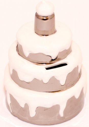 Gilde Spardose in Tortenform aus Keramik (Weiss/Silber)