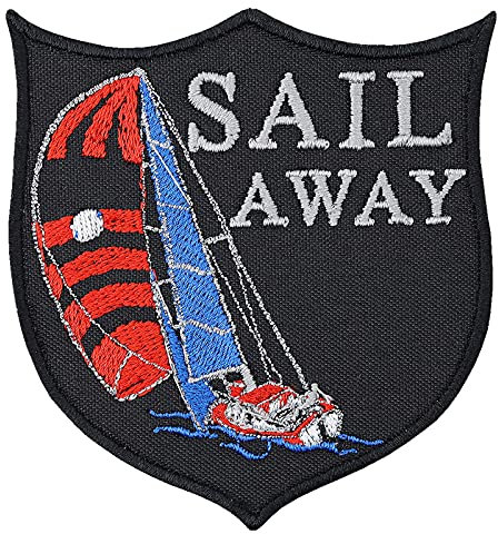 Segeln Aufkleber Aufbügler Sail Away Segel Patch - Segelboot Accessoire gestickt - Marine Abzeichen - Segler Geschenke Männer Applikation für Polo/Weste/Jacke/Segelabdeckung - 80x85mm