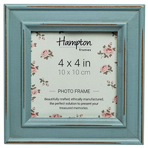 Hampton Frames, Cadre Photo Paloma PAL301944B, 10x10 cm, Bois Bleu Vieilli | Verre, fixation murale ou à poser | Décoration maison ou bureau