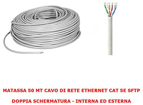 MY SMART SHOP MATASSA 50 MT Metri Cavo di Rete SFTP Cat 5E LAN ETHERNET 5E Internet SCHERMATO Doppia SCHERMATURA Bobina Router Access Point Grigio