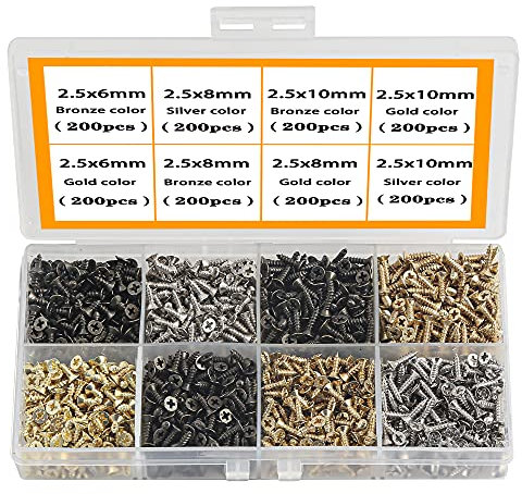 Kleine Schrauben für kleine Scharniere Antike selbstschneidende Schrauben Mehrzweck-DIY-Schrauben Set Gold Silber Bronze 2,5 x 6 mm 2,5 x 8 mm 2,5 x 10 mm Zoll 1600 Stück