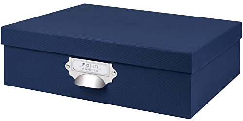 Rössler Papier 1343452900 - S.O.H.O. Aufbewahrungskartonage mit Griff und beschriftbarem Einsteckschild, Navy, 337 x 105 x 255 mm, 1 Stück