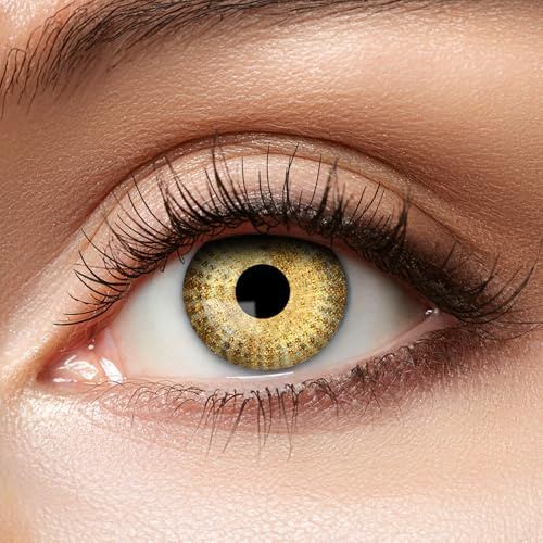 Zoelibat farbige Kontaktlinsen Gold ohne Stärke, Golden Dots, 1 Paar Linsen für 12 Monate, weiche Monatslinsen für Halloween, Karneval und Fasching