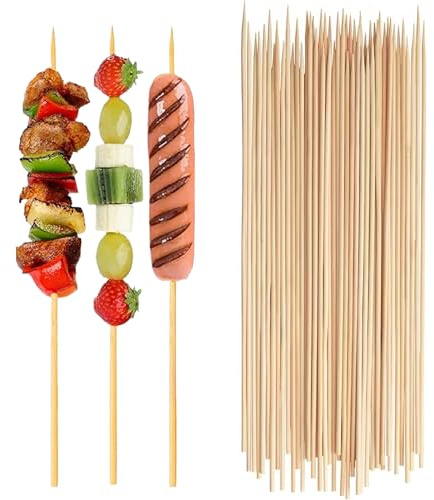 Lizzy Bamboo Skewers 29.5cm Wooden BBQ Sticks Pack of 100 Durable Bamboo Skewers for Kebabs Fruit Fondue Chocolate Fountain Appetizers Cocktails and Grilling