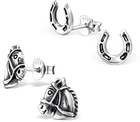 schmuxxi® Ohrringe 2er Set Kinder I Pferd & Hufeisen Ohrhänger für Mädchen aus 925 Silber I hochwertig und niedlich