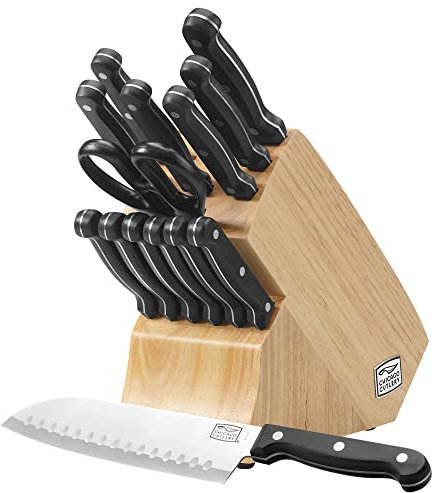 Chicago Cutlery Essentials 15-teiliges Küchenmesser-Set aus Edelstahl mit Schere, Schälen, Obst, Allzweck, Santoku, Brot und Steakmesser, Messerset für die Küche mit Block