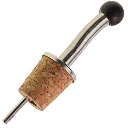 Fackelmann Flaschenaußgießer, Schnapsdosierer mit Kappe, Essig- und Öl-Spender aus Edelstahl/Kork (Farbe: Silber/Braun/Schwarz), Menge: 1 Stück, 10 x 2,5 x 2 cm