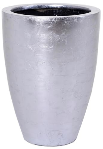 VIVANNO Pflanzkübel Pflanzgefäß Blumenkübel exklusiv Fiberglas Silber Opala - 55 x 40 cm