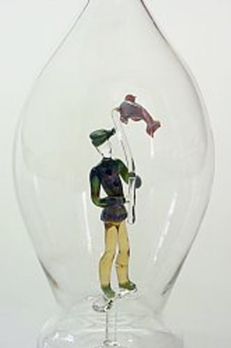 Carafe en verre clair avec fermeture, bouteille, decanter en verre transparent e soufflée a la bouche avec le pêche, les pêcheurs en verre colorée intérieurement a remplir pour les spiritueux ou liqueurs claires, capacité de 0,5 litres hauteur environ 30 cm, conçu et fabriqué par la Oberstdorfer Glashütte