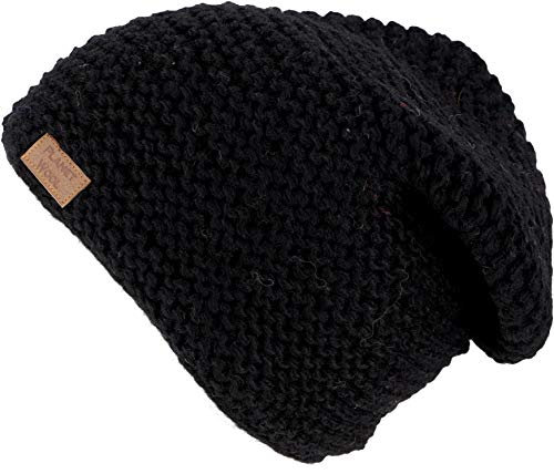 GURU SHOP Handgestrickte Wollmütze, Strickmütze aus Schurwollle, Wintermütze - Schwarz, Herren/Damen, Wolle