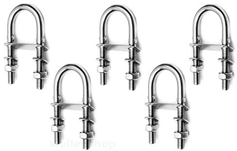 wellenshop 5 x U-Bolzen M4 Gewinde Edelstahl mit Mutter Gegenplatte Unterlegscheibe Gewindebolzen Bügelbolzen Rundstahlbolzen Rundstahlbügel