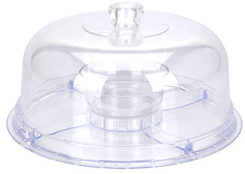 EH Excellent Houseware 6 in 1 Multi-Function Plastic Cake Stand with Dome Lid Dip Platter, Punch Bowl, Salad Bowl, Chip & Dip Server, Serving Stand, Food Dome