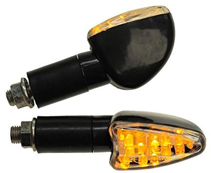 Citomerx Motorrad Mini Blinker LED Flixo schwarz klar E-geprüft M10 kompatibel mit Suzuki GSX DR DL, Honda CB, Kawasaki KMX, Yamaha DT