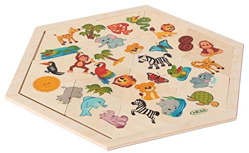 Hess Holzspielzeug 14929 - Legespiel aus Holz in sechseckiger Form mit 24 Teilen, Serie Dschungel, für Kinder ab 3 Jahren, handgefertigt