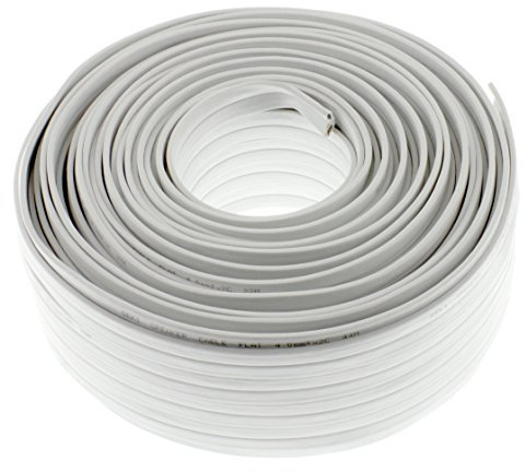 Cavo piatto per altoparlante, 2 x 4,0 mm², colore bianco, lunghezza 50 m, cavo audio CCA (alluminio rivestito in rame)