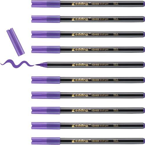 edding 1340 Pinselstift - violett - 10 Stifte - flexible Pinselspitze - Filzstift zum Malen, Schreiben und Zeichnen - Bullet Journals, Hand-Lettering, Mandalas, Kalligraphie