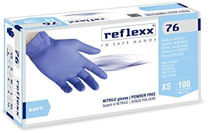 Reflexx R76/Xl Guanti in Nitrile senza Polvere 3.5 gr, Taglia XL, 100 Pezzi, Azzurro