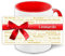 Weihnachtstasse mit Namen Leonardo und Motiv „Nr. 4“ mit gelb-goldenem Text „Frohe Weihnachten“ in vielen Sprachen