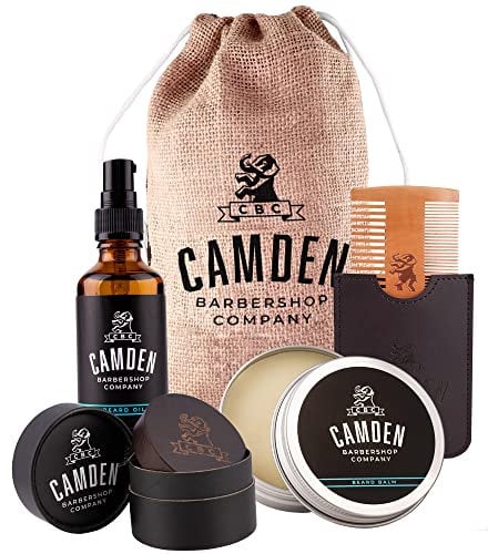 Camden Barbershop Company Deluxe Bartpflege-Set - inkl. Bart-Öl Bartwachs Bartbürste & Bartkamm - 100% Natürlich - Geschenk-Set für Männer