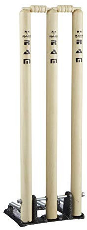 Ram Cricket Spring Back Stumps with Heavy Metal Base, Durable Mango Wood Construction & Resilient Springs, includes 2 Bails, Ideal for Club & School Use – Available in Senior (28) & Junior (27)