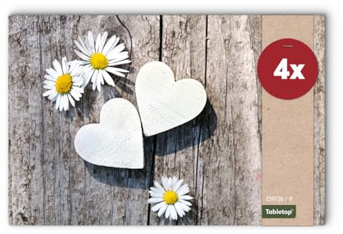 Tischsets 4er als abwaschbare Frühling und Sommer Tischdeko - Platzsets Gänseblümchen Blumen als Tischuntersetzer in 43 cm - Platzdeckchen als Tischunterlage für Esstisch Wohnzimmer Tisch
