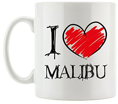 Pixxprint I Love Malibu Fun Tasse, ca. 300ml Fassungsvermögen, Keramik Weiß, Spülmaschinenfest