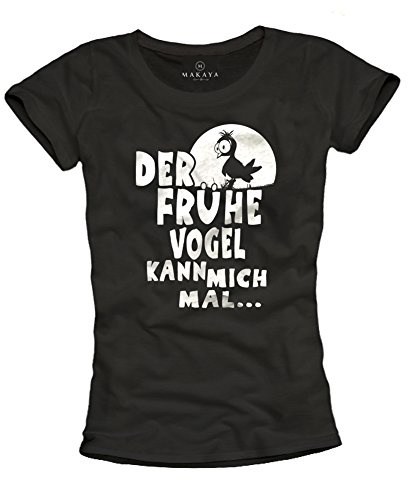 Cooles Sprüche T-Shirt DER FRÜHE Vogel KANN Mich MAL schwarz Damen Größe L