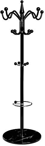 Deuba Coat Stand Hatstand Umbrella Rack For Hallway 14 Hooks Metal Frame With Stable Marble Base Robust Resilient Sturdy Rotatable Clothes Rack Waved 173cm Black