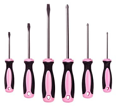 Pink Power Ensemble de tournevis magnétiques – 6 pièces cruciformes et à tête plate pour femme