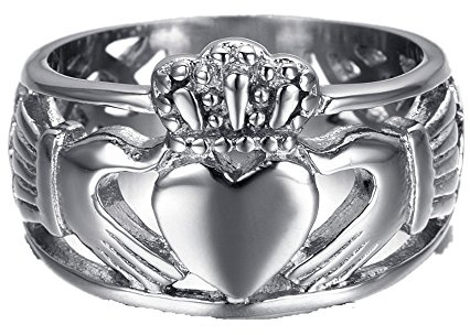 HAMANY Schmuck Edelstahl Herren Ring mit Claddagh,Keltisch Knoten Ewigkeit Design,Größen 74 (23.6)