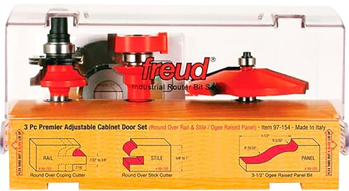 Freud 97-154: 3-teiliges verstellbares Premier Schrank-Bit-Set, Rundum- und Ogee-Profil