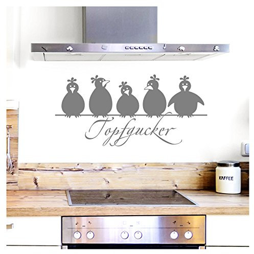 Grandora Wandtattoo Topfgucker 5 Vögel I Mittelgrau 70 x 33 cm I Küche Spruch Zitat Aufkleber selbstklebend Wandaufkleber Wandsticker W862