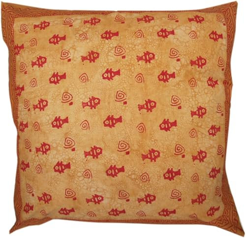 GURU SHOP XL Kissenbezug Blockdruck, Kissenhülle Ethno, Dekokissen Bezug mit Traditionellem Design - Muster 5, Gelb, Baumwolle, 80x80x0,5 cm, Zierkissen, Dekokissen, Sofakissen
