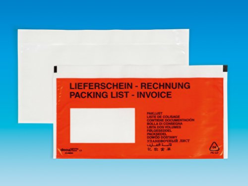 4000 ORIGINAL!!! docuFIX LD classic 3-Rand Lieferscheintaschen, Rechnungstaschen Fenster Links, 13 – sprachig bedruckt, 24x11,5 cm, selbstklebende Dokumententaschen – 4.000 Stück
