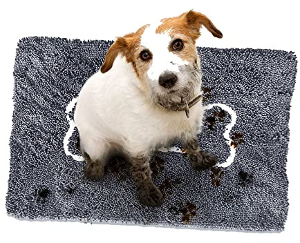 Soggy Doggy Microfiber Chenille Doormat for Wet Dog Paws, 26 x 36 Inch, Large Grey/White Bone