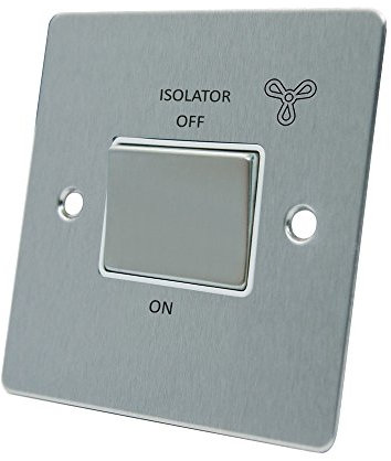 AET FSC3PFANWS Satin Chrome Flat White Insert Metal Rocker Switch-10 Amp 3-Pole Fan Isolator Switch