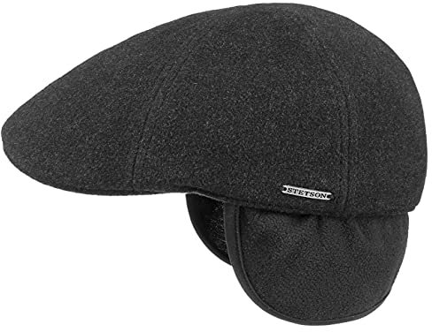 Stetson Texas Wool Ohrenschutz Flatcap Herren - Schiebermütze mit Kaschmir - Wintercap mit Earflaps (ausklappbar) - Herrencap mit Futter (Baumwolle) - Wollcap Herbst/Winter anthrazit L (58-59 cm)