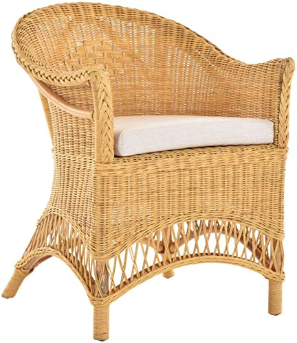 korb.outlet Rattansessel Landhaus Flechtsessel aus Natur-Rattan Rattan Sessel Korbsessel Wintergarten (Honig, mit Polster)