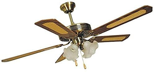 GrecoShop Ventilatore Agitatore da Soffitto 5 Pale 4 Luci Tulipano Ottone con Predisposizione Telecomando ***** ATTENZIONE!!! Telecomando NON incluso *****