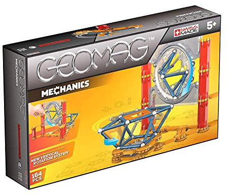 Geomag - Mechanics - 164 Pièces - Jeu de Constructions Magnétiques pour Enfants dès 5 Ans - Circuit Magnétique de Réaction en Chaine - STEM - Fabrication Suisse - Construction 3D