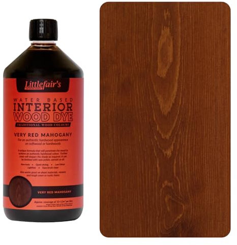 Littlefair's Holzlasur 1ltr - Holzlasur Innen - Holz Lasur Für Natürliche Holzmaserung - Wasserbasierte Wood Stain - Schnell Trocknend & Umweltfreundlich - Farbe: Sehr rotes Mahagoni