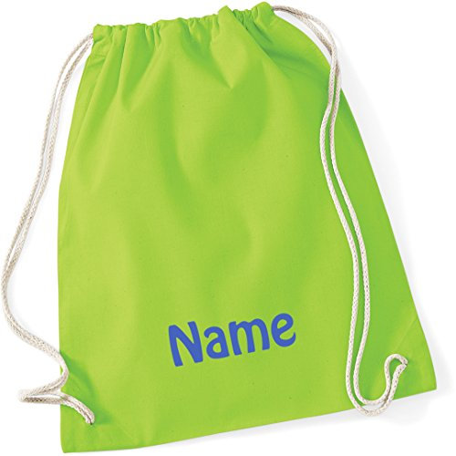 Schnoschi Turnbeutel grün mit Namen Bestickt aus 100% Baumwolle, Sportbeutel, Schwimmbeutel, Gym Sack, Gym Bag