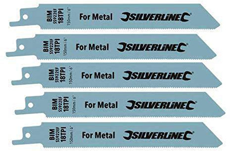 Silverline 427542 Recip Saw Blades for Metal 5pk Bi-Metal - 18tpi - 150 mm
