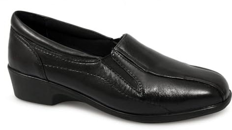 Ladies Black Soft Leather Twin Gusset Shoe - Black - size UK Ladies Size 7