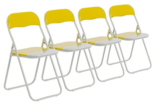 Harbour Housewares Farbig gepolsterte Klappstühle - Gelb - 4 Stück - Easy Store, faltbarer Schreibtischstuhl mit Metallrahmen für Büro, Esszimmer, Küche
