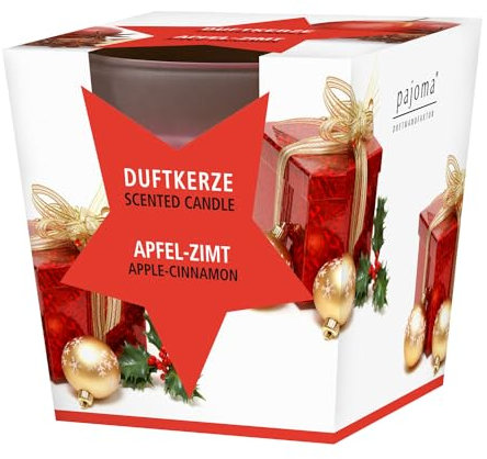 pajoma® Duftkerze, Apfel Zimt - im satinierten Glas | 120g Wachsgewicht, Brenndauer: 25 Stunden, in edler Geschenkverpackung | Premium Qualität