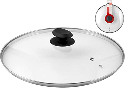 Home Couvercle avec Bord en Acier INOX, Plastique/Verre, Transparente/Noir, 38 cm