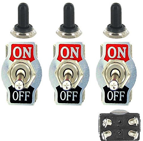 E Support™ 3 x Kippschalter aus Metall, ON/OFF 4 Terminal Pin DPST, schweres Gewicht, 20 A, 125 V, 15 A, 250 V, Knopfkappe