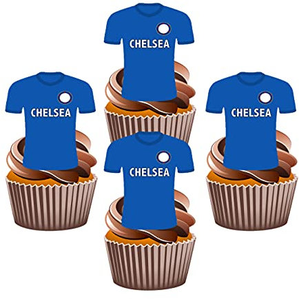 12 x Chelsea FC Football Shirts - Choose From UNFLAVOURED or VANILLA-SWEETENED Toppers - Fun Novelty Birthday PREMIUM STAND UP Edible Wafer Card Cake Toppers Decorations (Unflavoured)